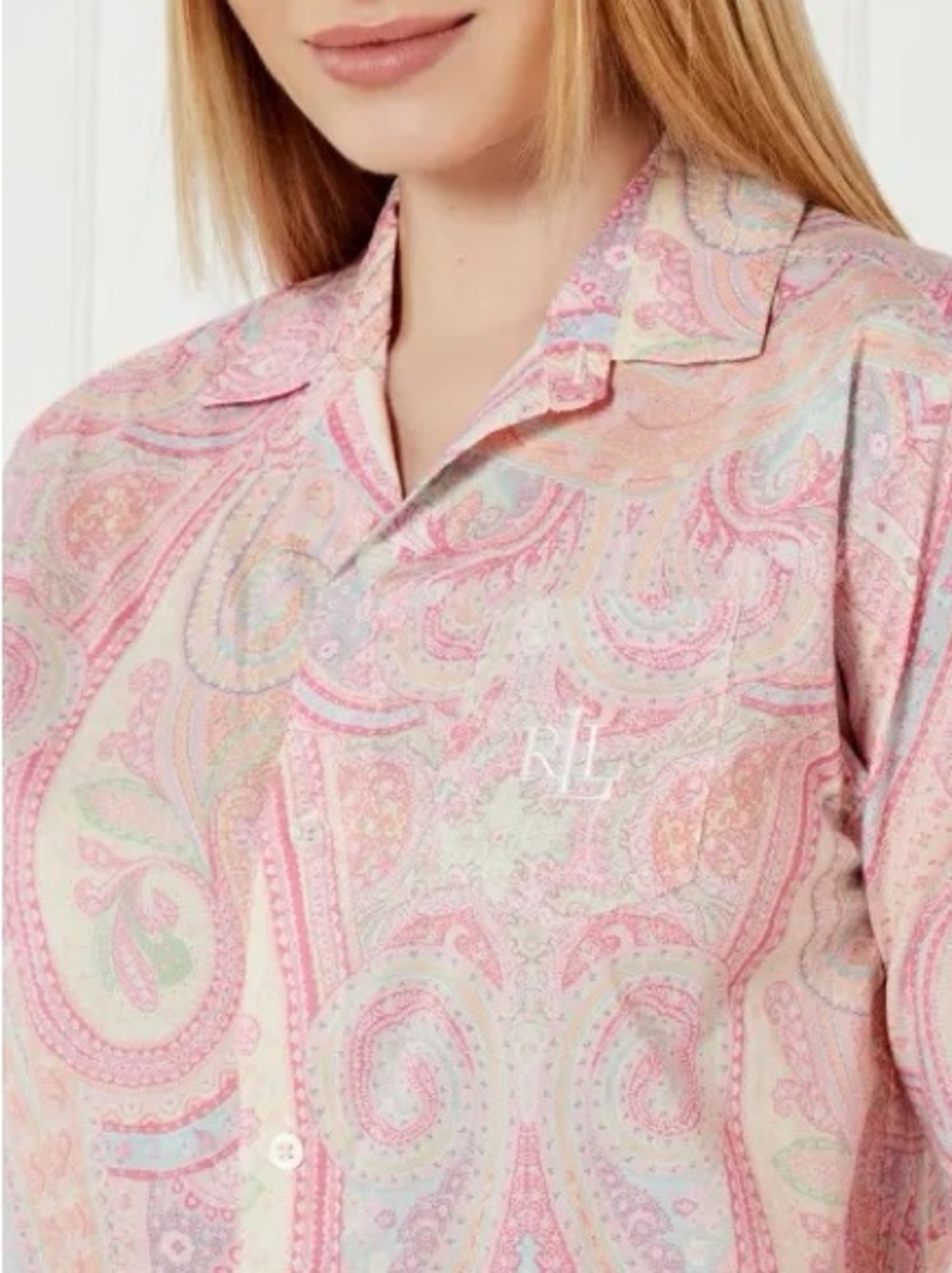 Lauren Ralph Lauren Pink Paisley Sleep Shirt Night Shirt Long Sleeve Size Medium - Picture 4 of 12